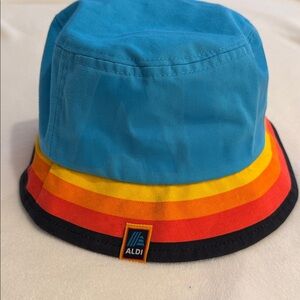 ALDI Blue Retro Rainbow Stripe Bucket Hat One Size Unisex Festival Drip NEW